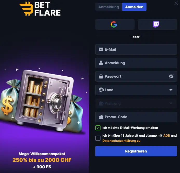 Betflare Anmeldung