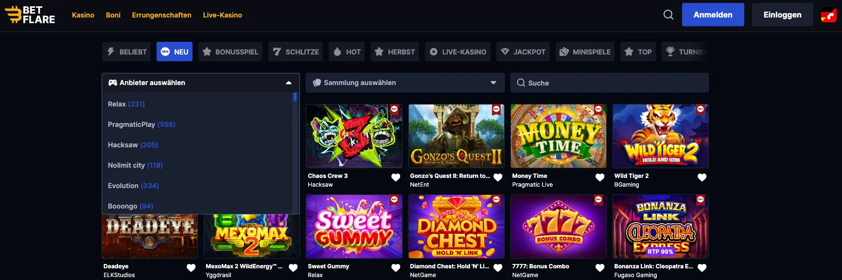 Betflare Casino-Spiele